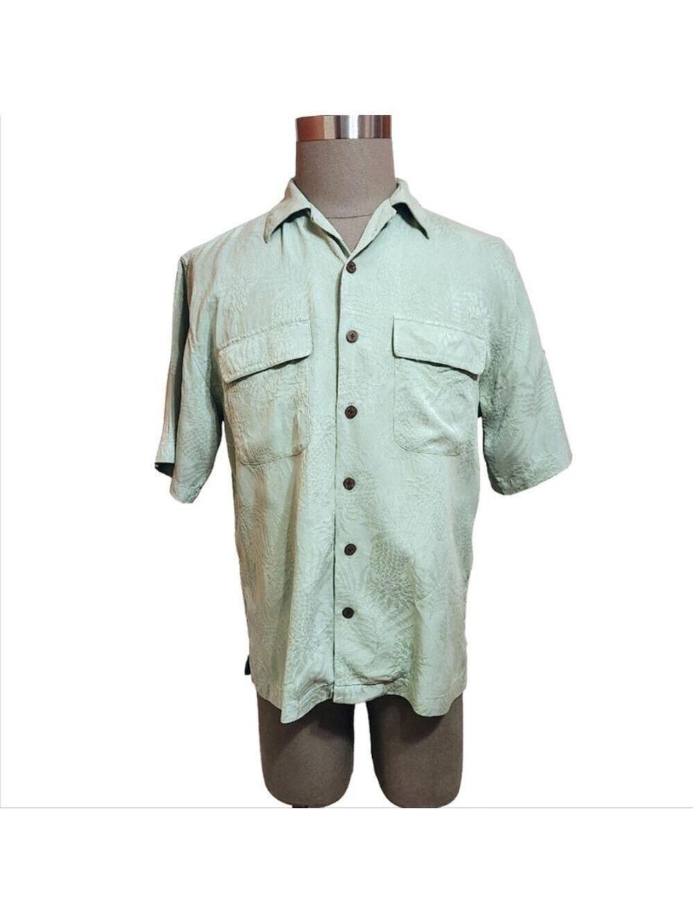 Reyn Spooner Silk Jacquard Hawaiian Shirt Green Small